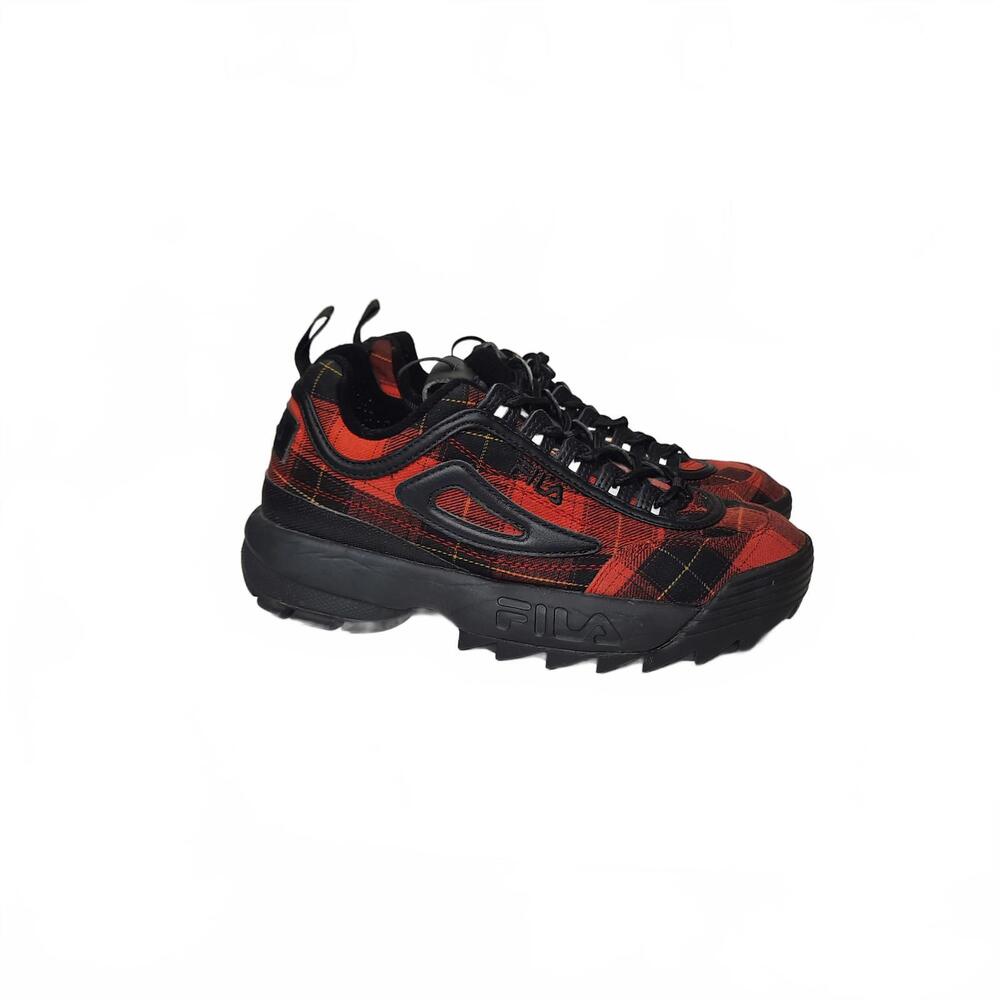 Fila Disruptor II Plaid Red and Black Lugged Women's Sneakers‎ Size 7